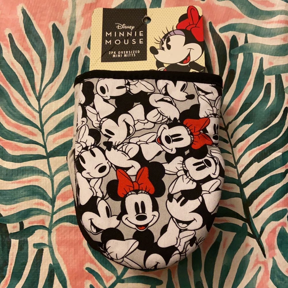 1 Pair Oversized Mini Oven Mitts Gloves Disney Minnie Mouse Grey White Cute NWT